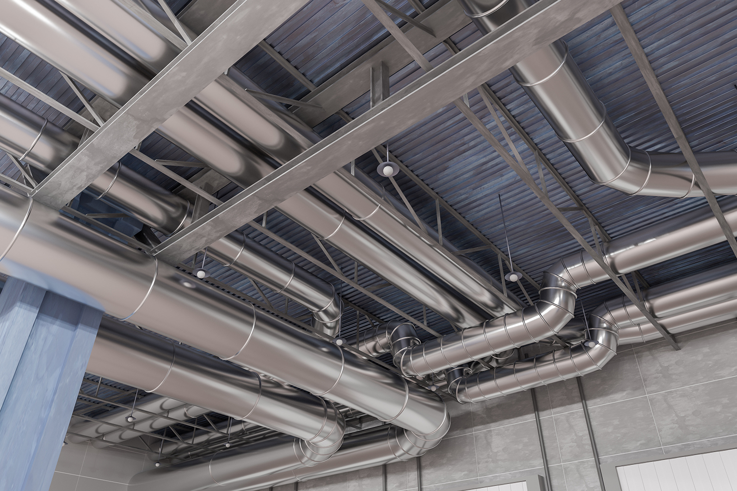 3D rendered illustration of HVAC system and pipes