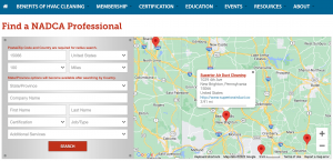 screenshot map of NADCA professional company